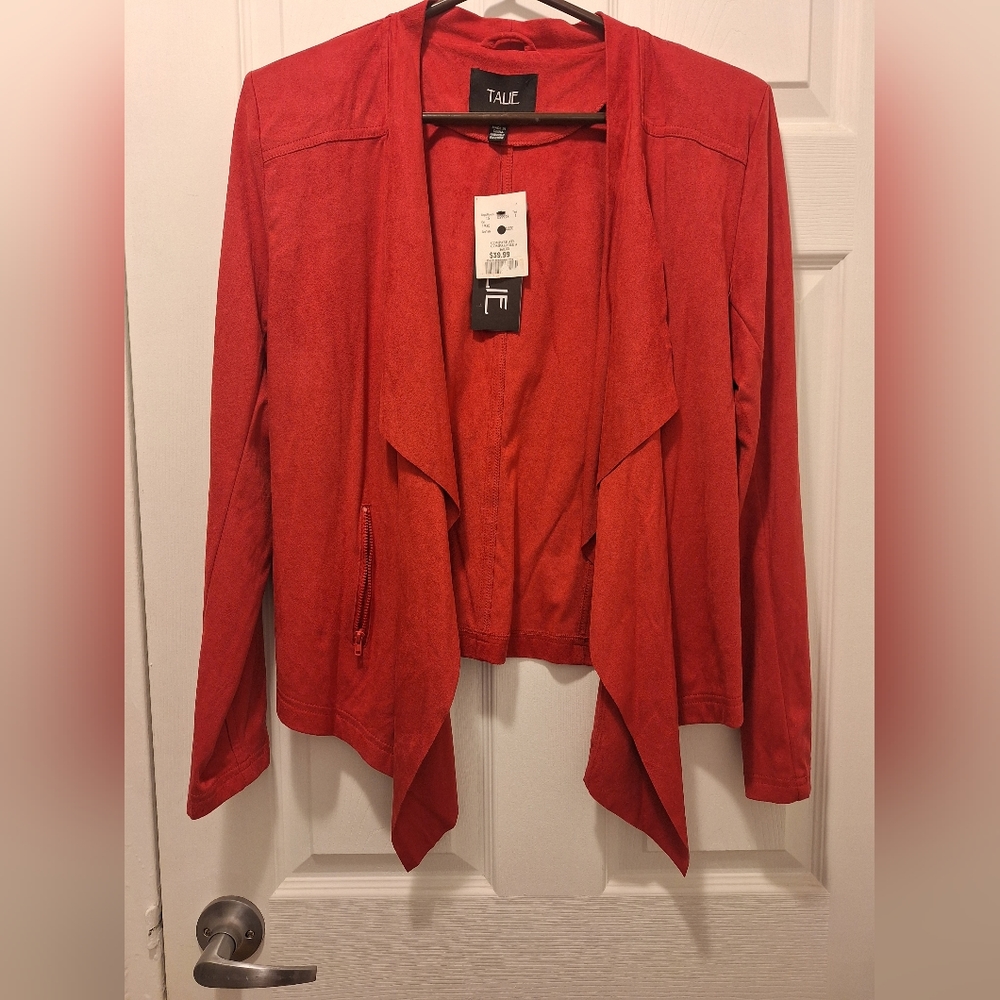 Faux suede Red Blazer cascade front